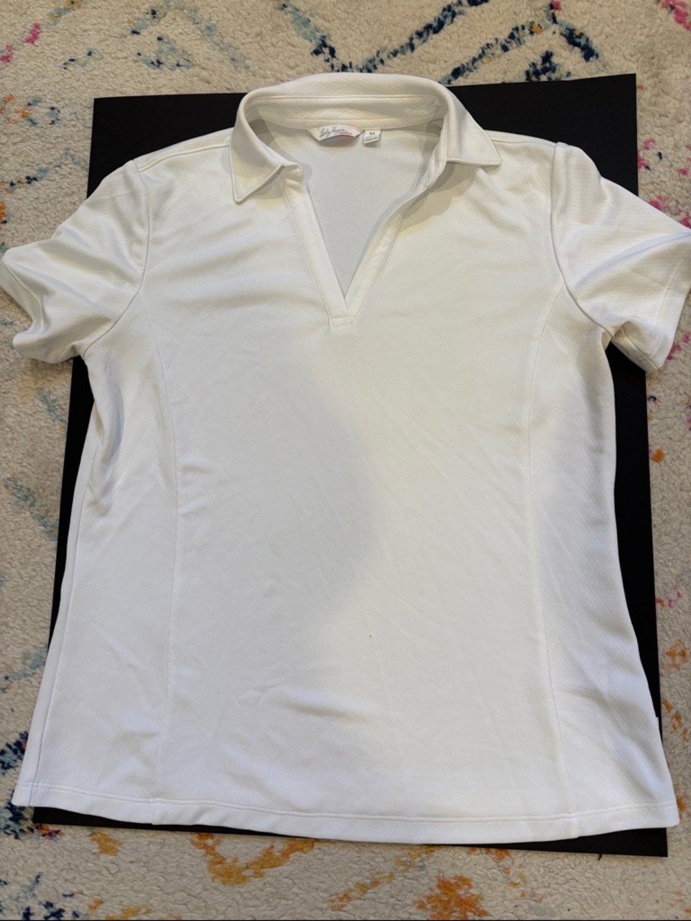 Lady Hagen White V-Neck Polo Short Sleeve Top